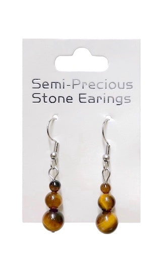 Tiger's Eye Triple Bead Earrings Surgical Steel.