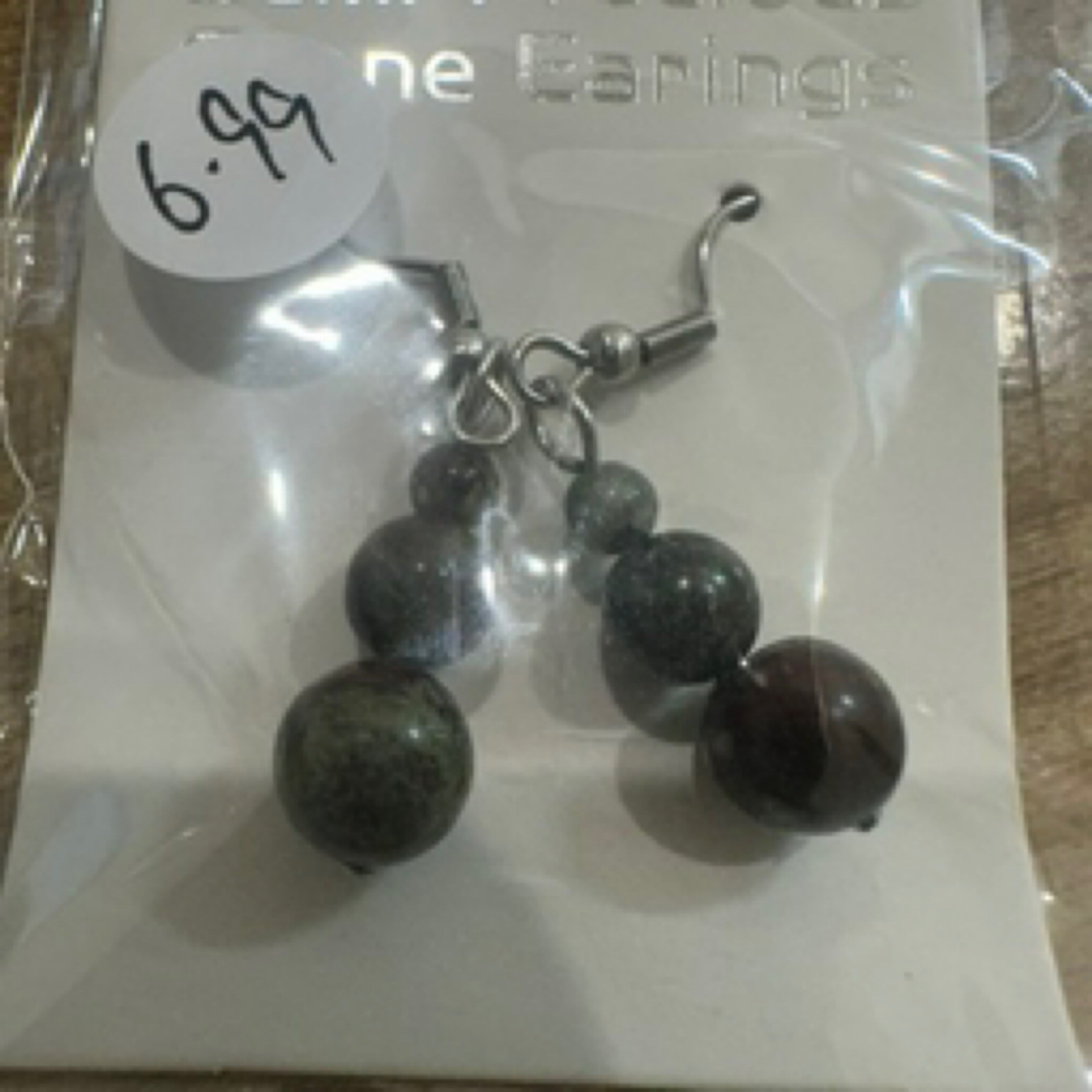 Dragons Blood Jasper Triple Bead Earrings Surgical Steel.