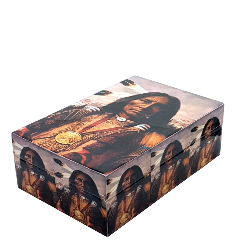 Wooden Box with American Indian Graphic design