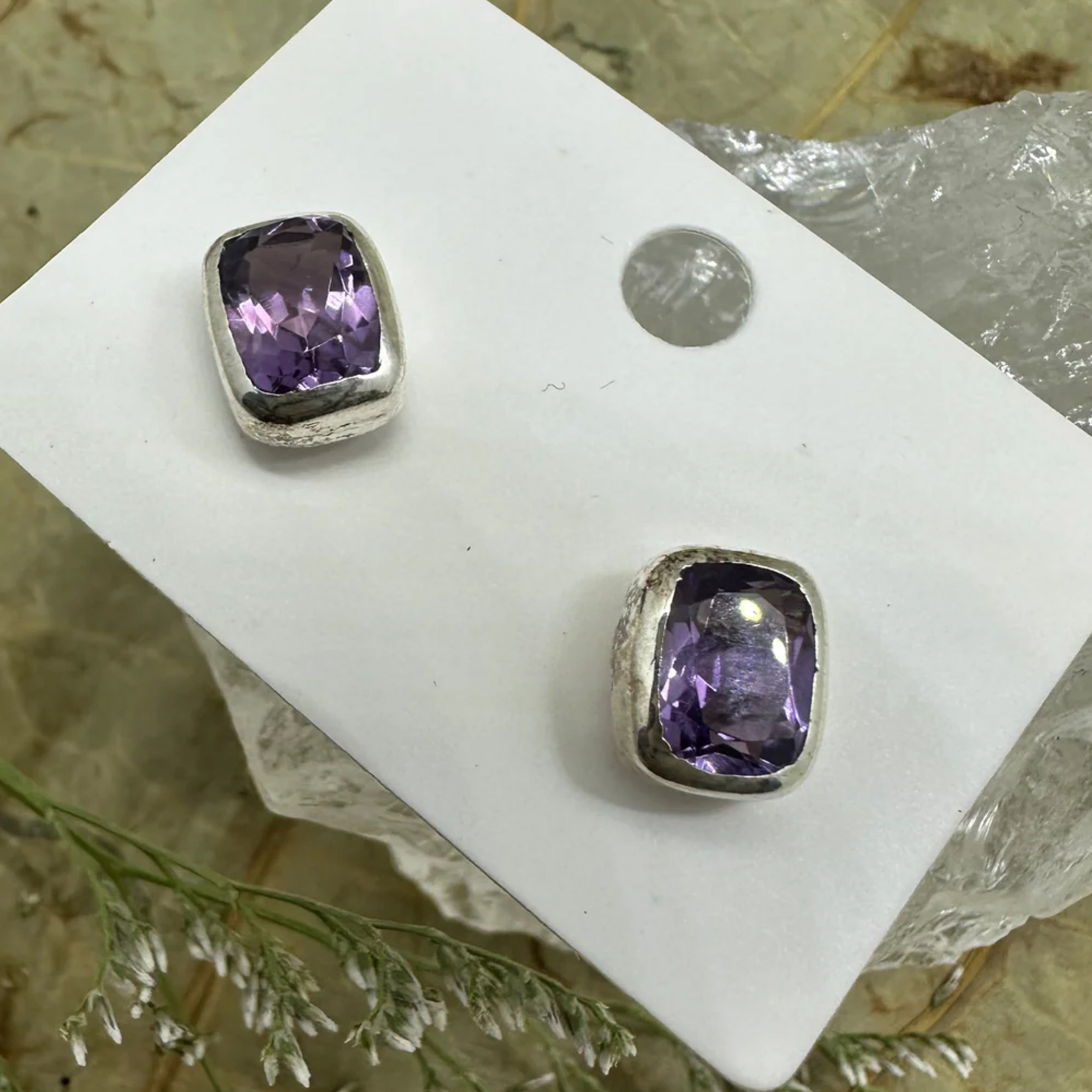 Amethyst Stud Sterling Silver Earrings