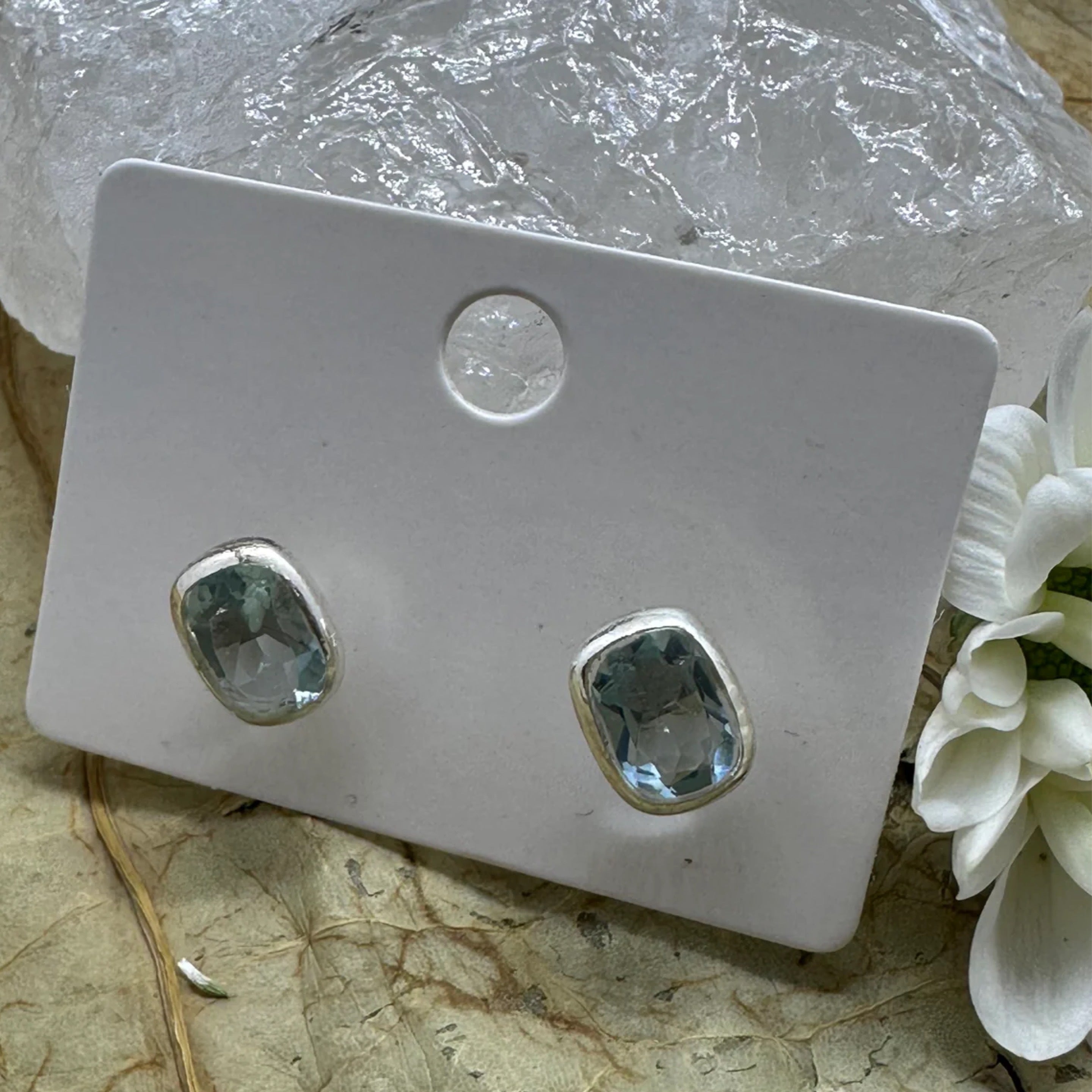 Blue Topaz Stud Sterling Silver Earrings - Quality Gemstone Jewellery