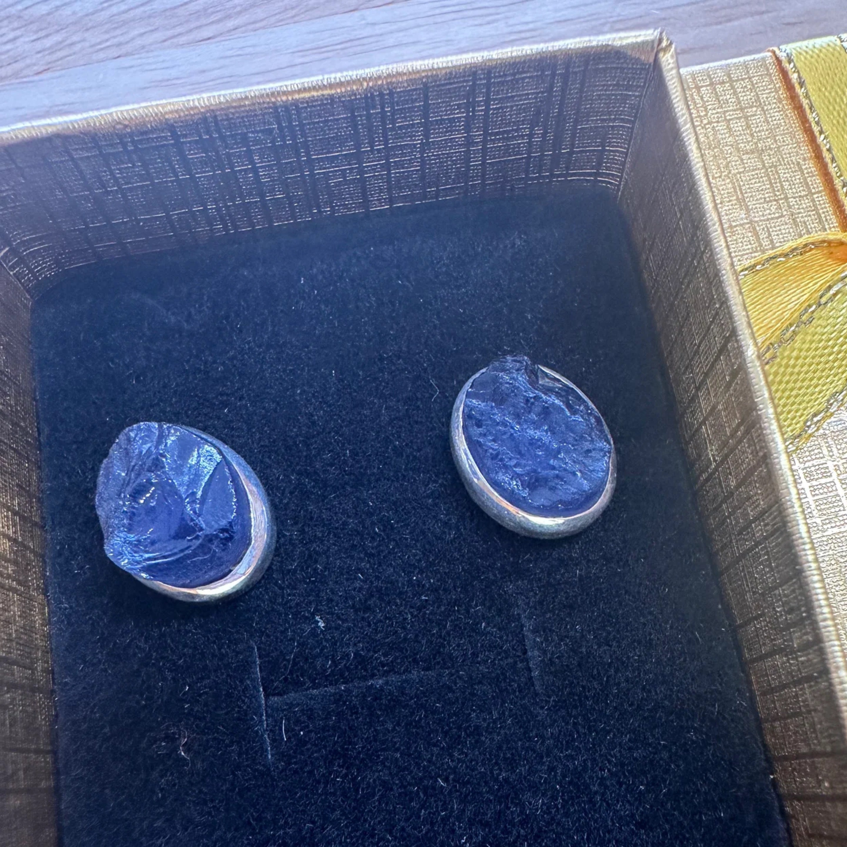 Iolite Rough Stud Sterling Silver Earrings - Quality Gemstone Jewellery