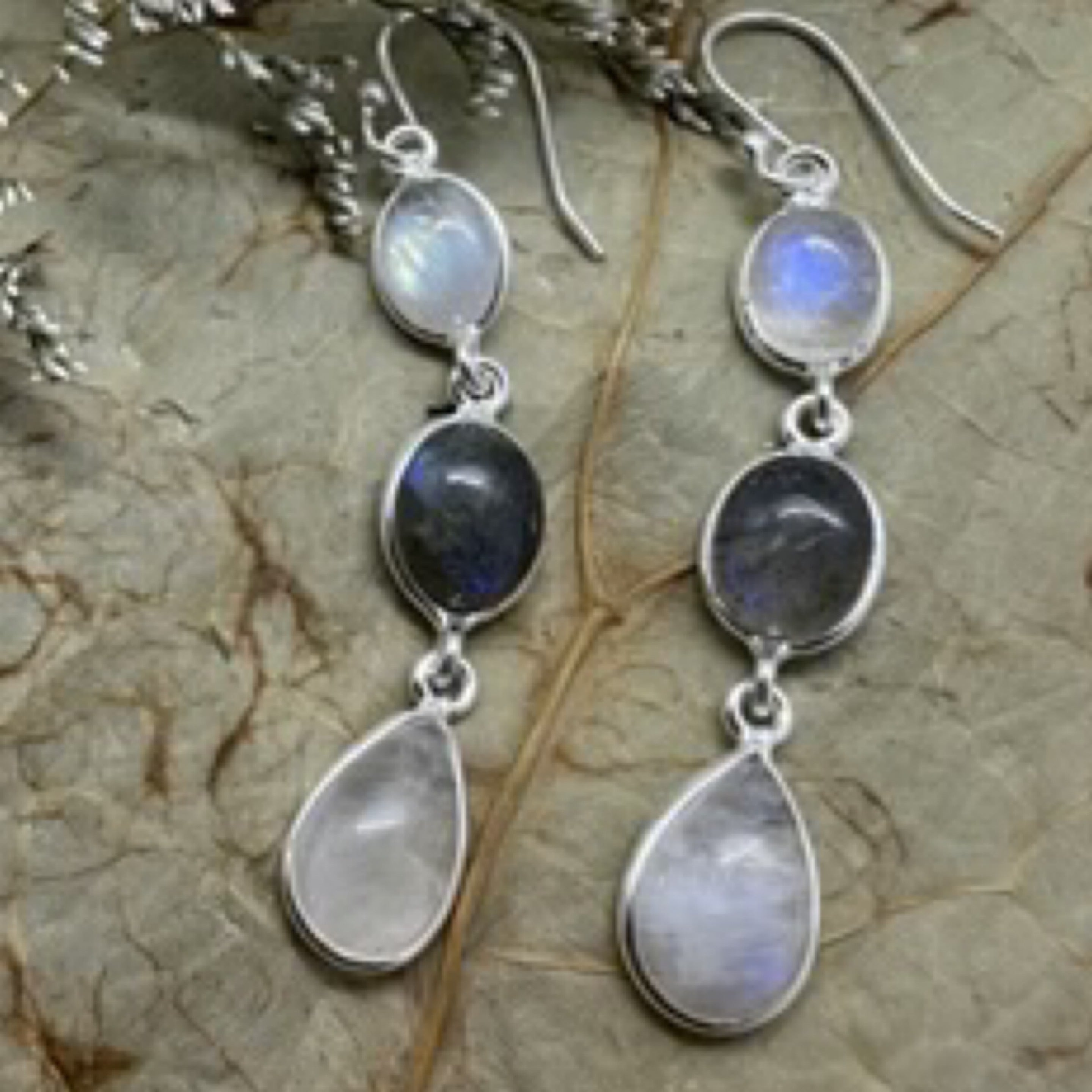 Moonstone & Labradorite 925 Sterling Silver Earrings - Quality Gemstone Jewellery