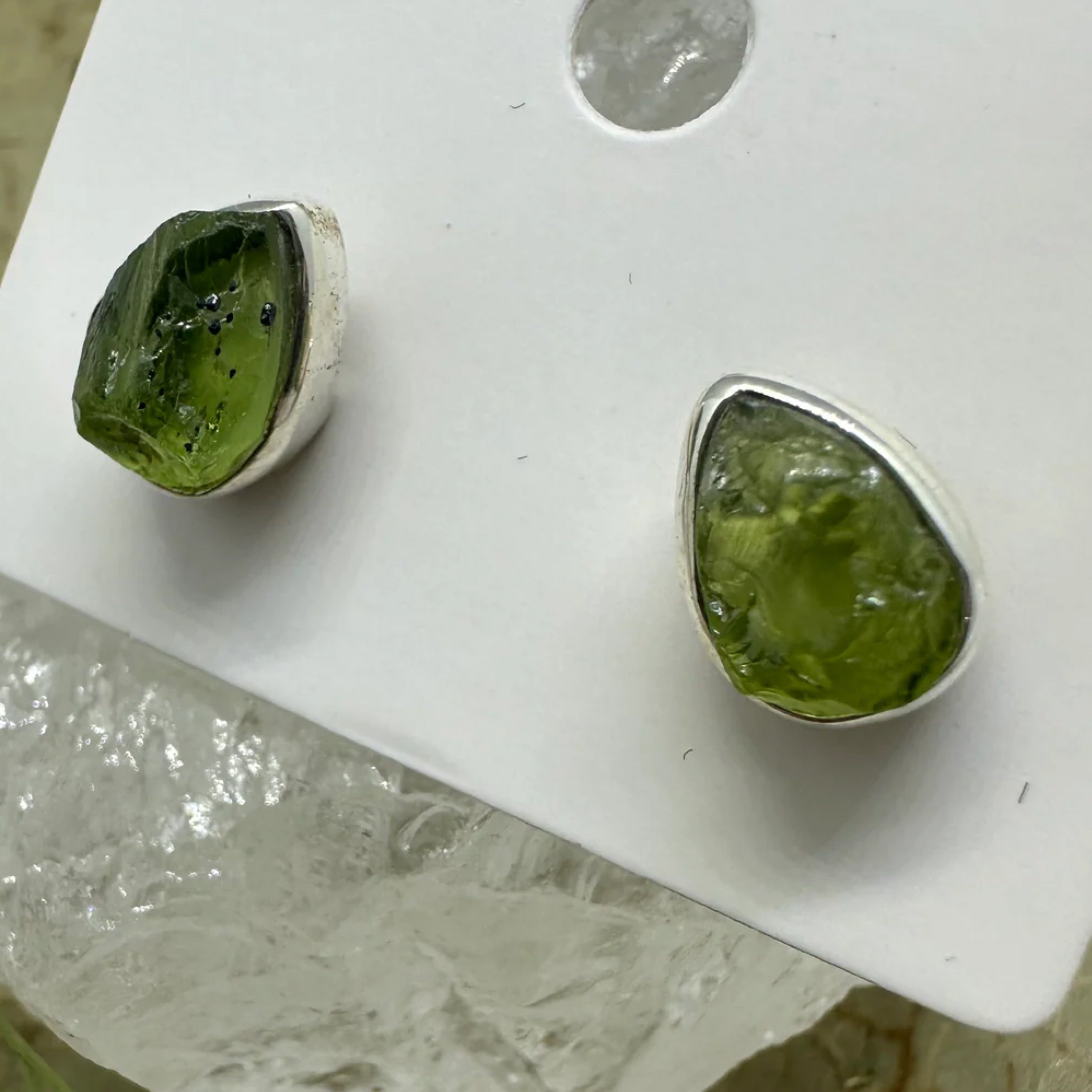 Peridot Rough Studs Sterling Silver Earrings - Quality Gemstone Jewellery