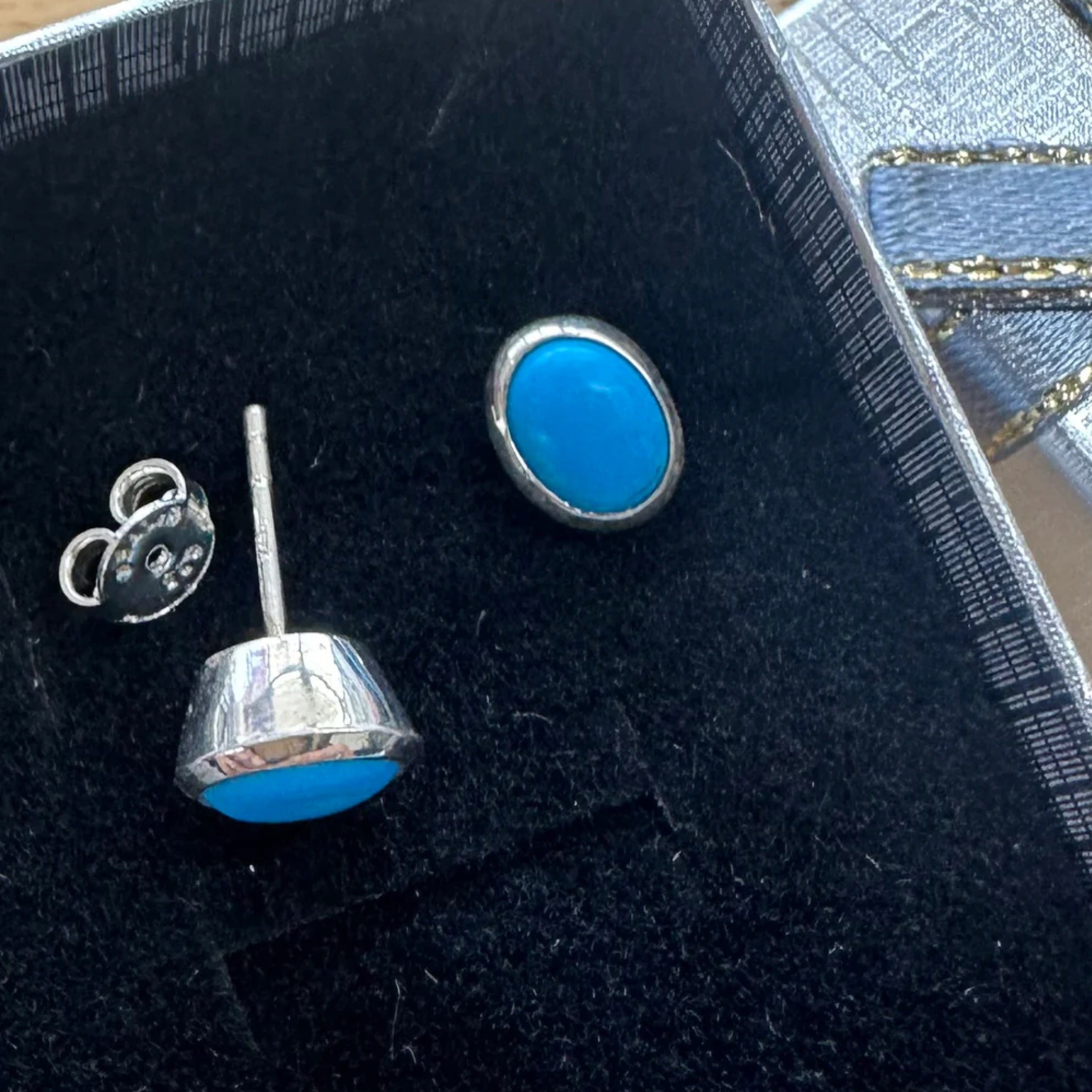 Turquoise Studs Sterling Silver Earrings - Quality Gemstone Jewellery