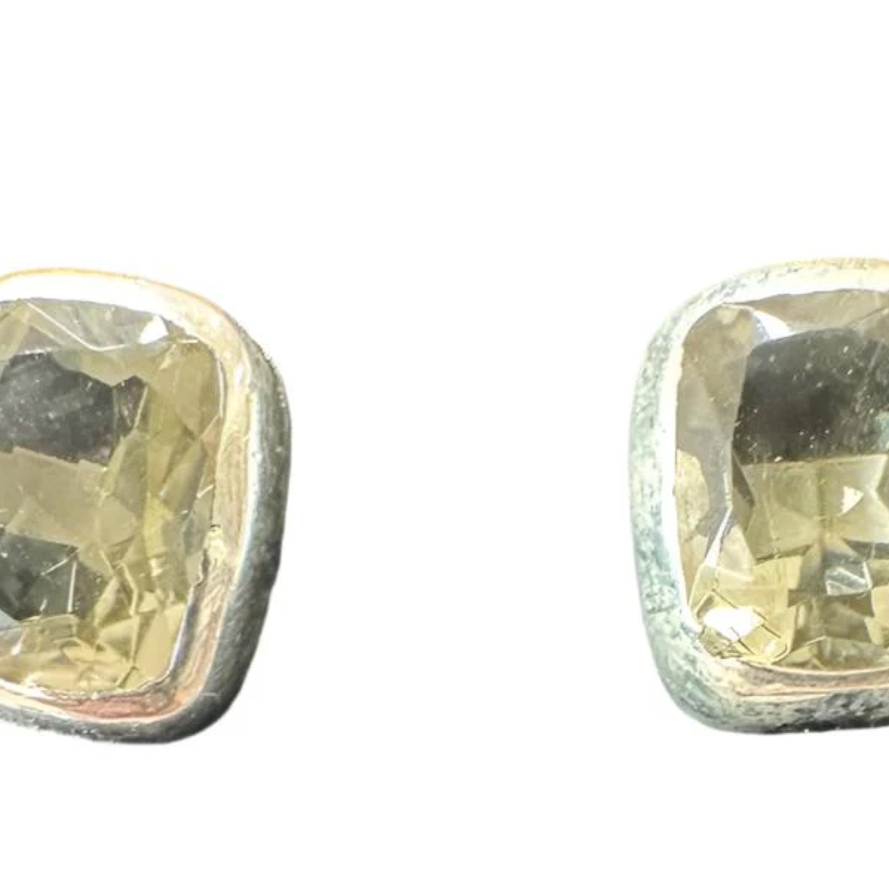 黄玉纯银耳钉 - 高品质宝石首饰