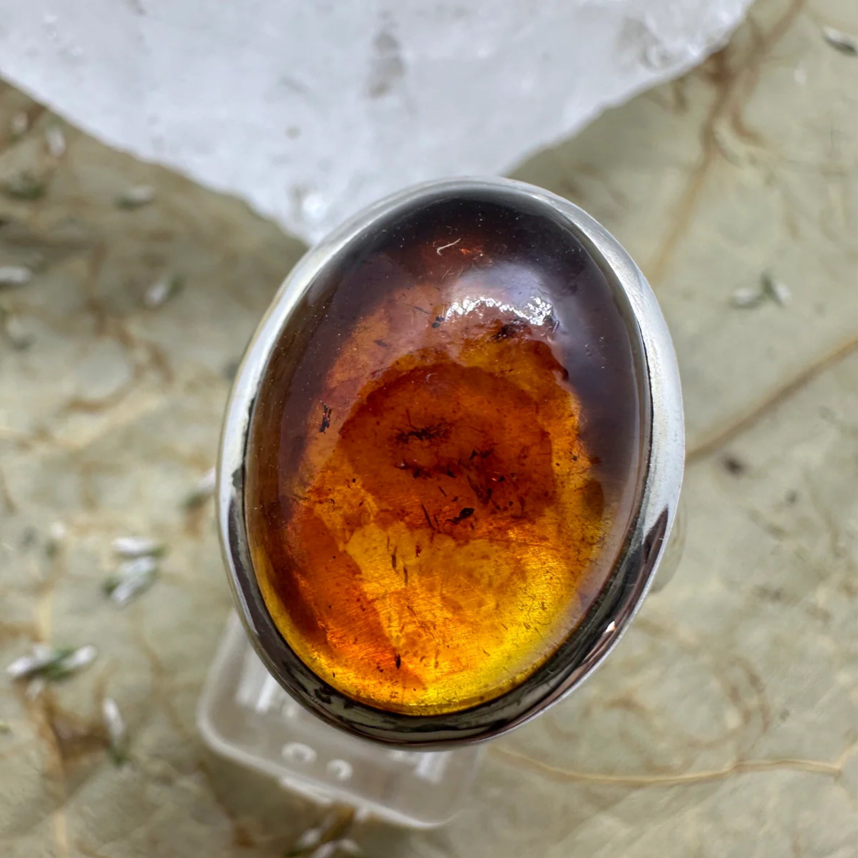 Amber Oval 925 Sterling Silver Ring - Size 8 - Quality Gemstone Jewellery