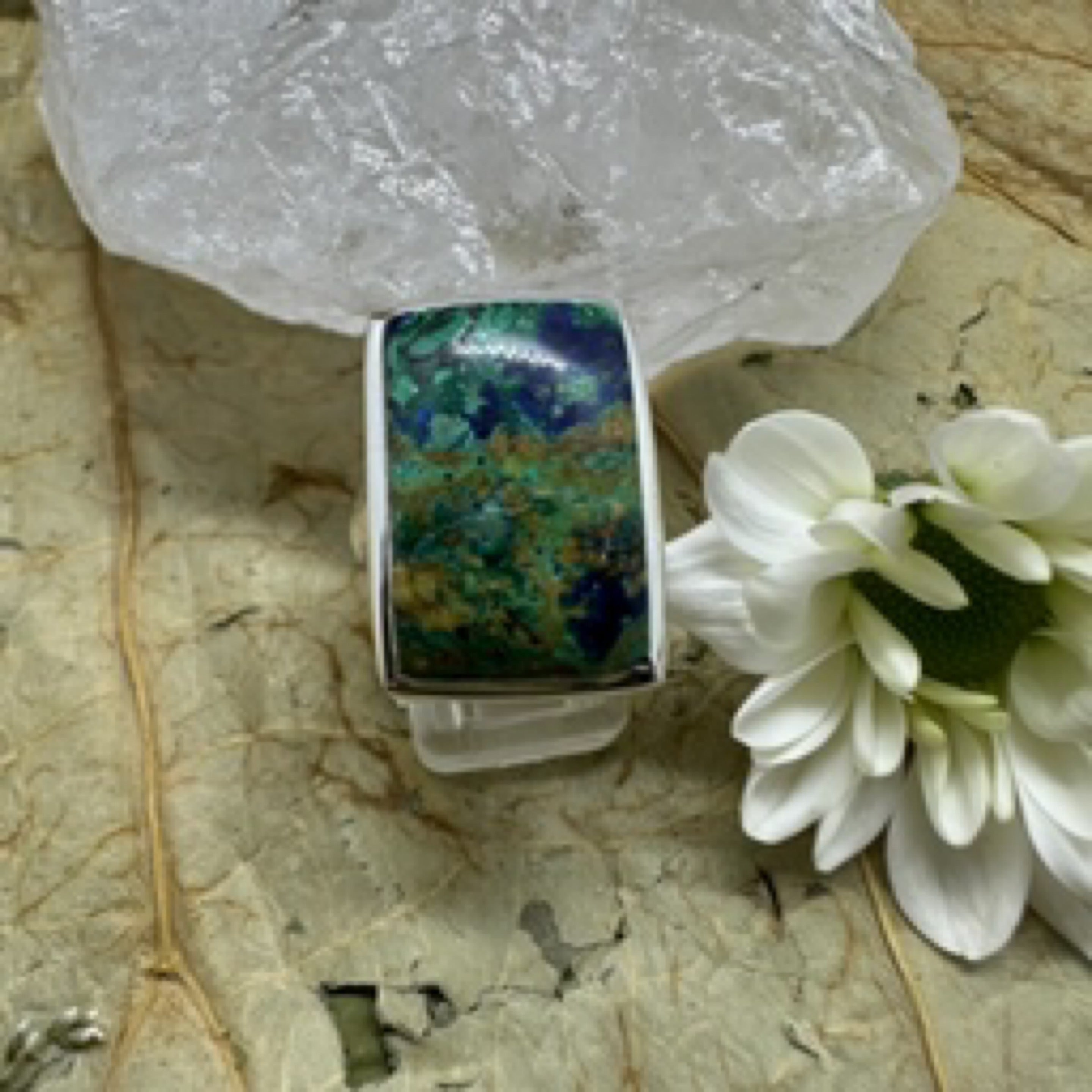 Azurite & Malachite Large Gemstone 925 Sterling Silver Ring - Size 7 - Quality Gemstone Jewellery