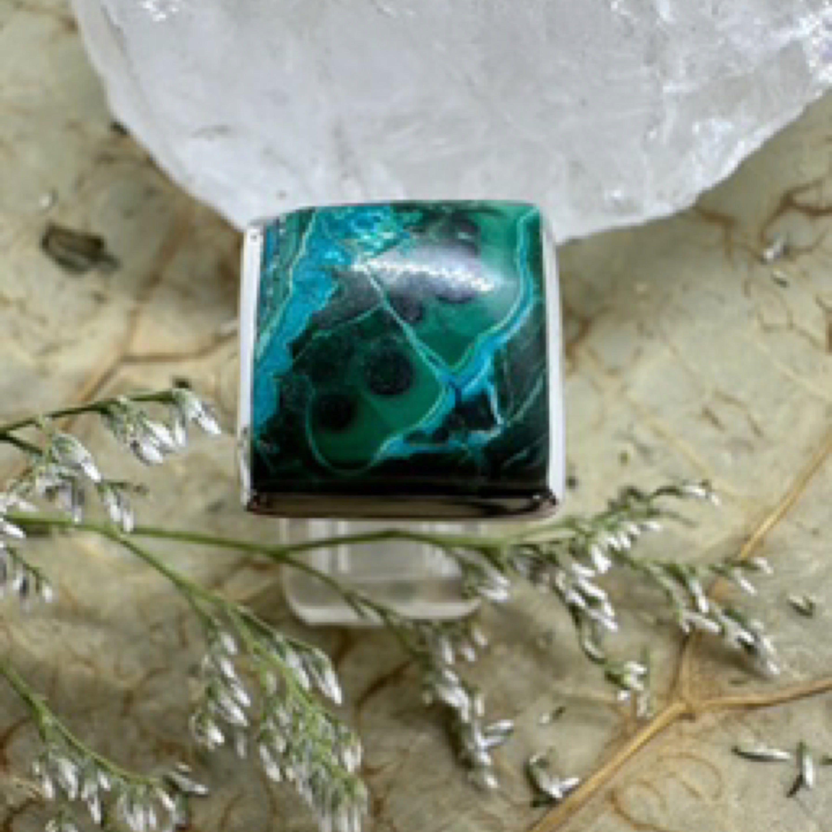 Azurite & Malachite Large Square Gemstone 925 Sterling Silver Ring - Size 9 - Quality Gemstone Jewellery