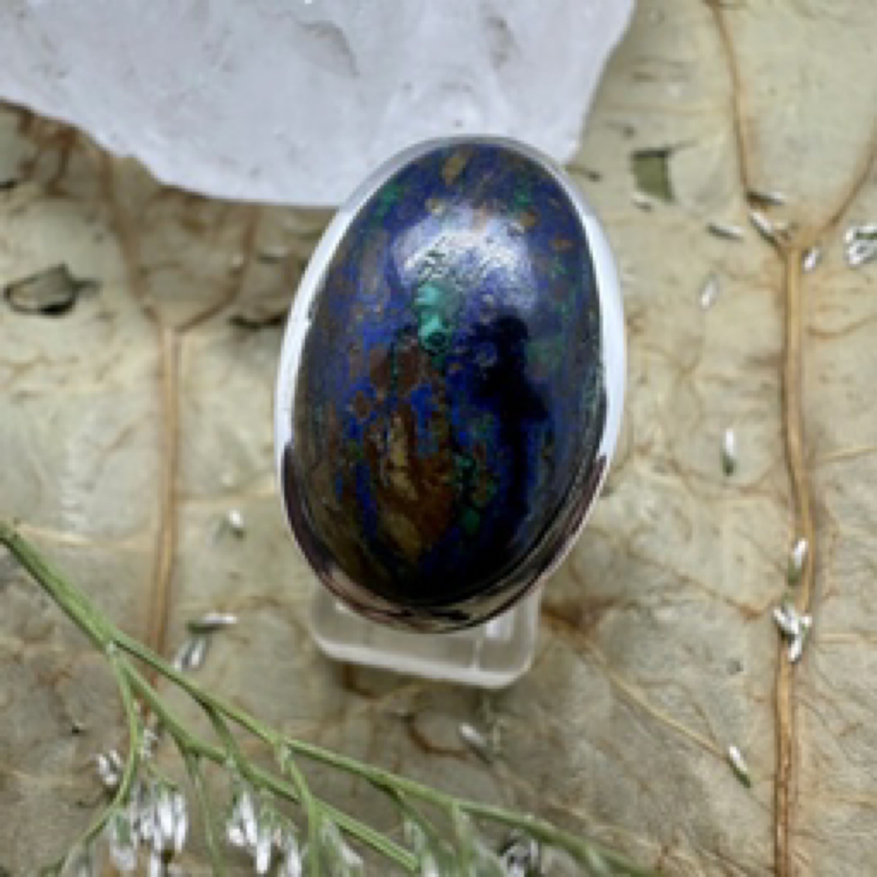 Azurite Oval 925 Sterling Silver Ring - Size  8 - Quality Gemstone Jewellery