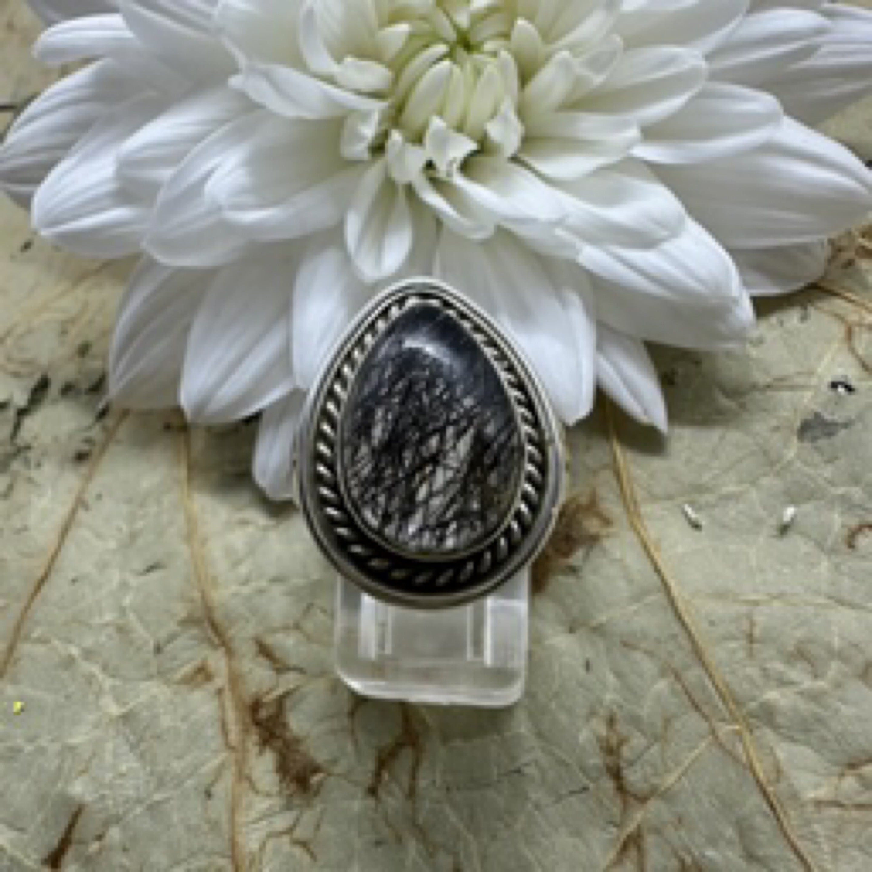 Black Rutile Vintage Style Medium Sterling Silver Ring - Size 7 - Quality Gemstone Jewellery