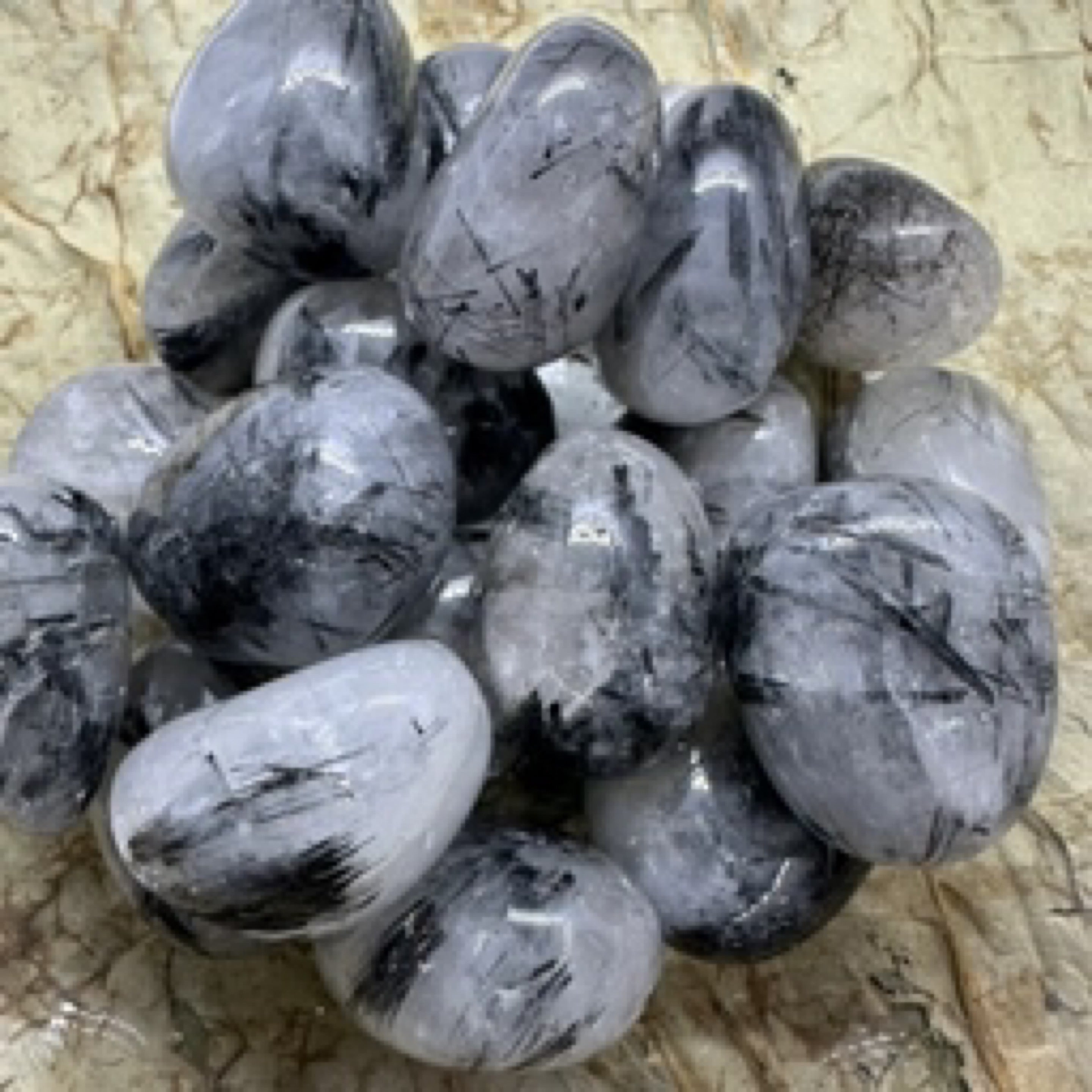 Black Tourmaline in Milky Quartz Tumbled Stones
