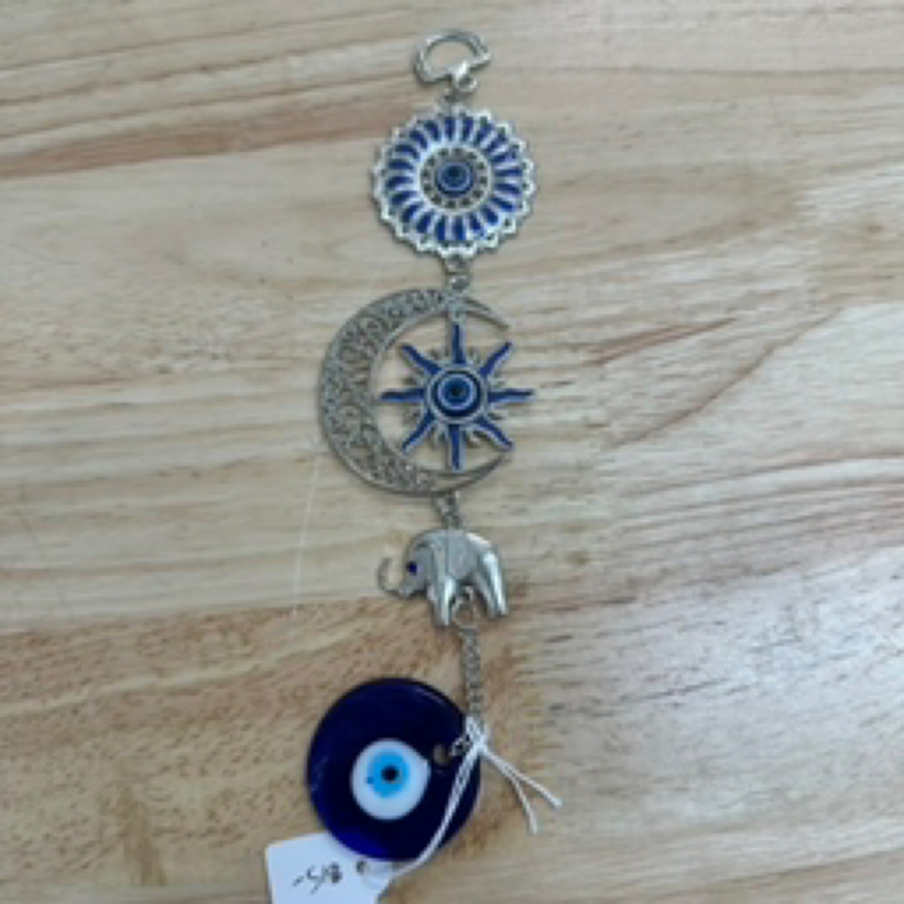 Blue Eye / Evil Eye Sun Moon w/ Elephant Metal Hanging