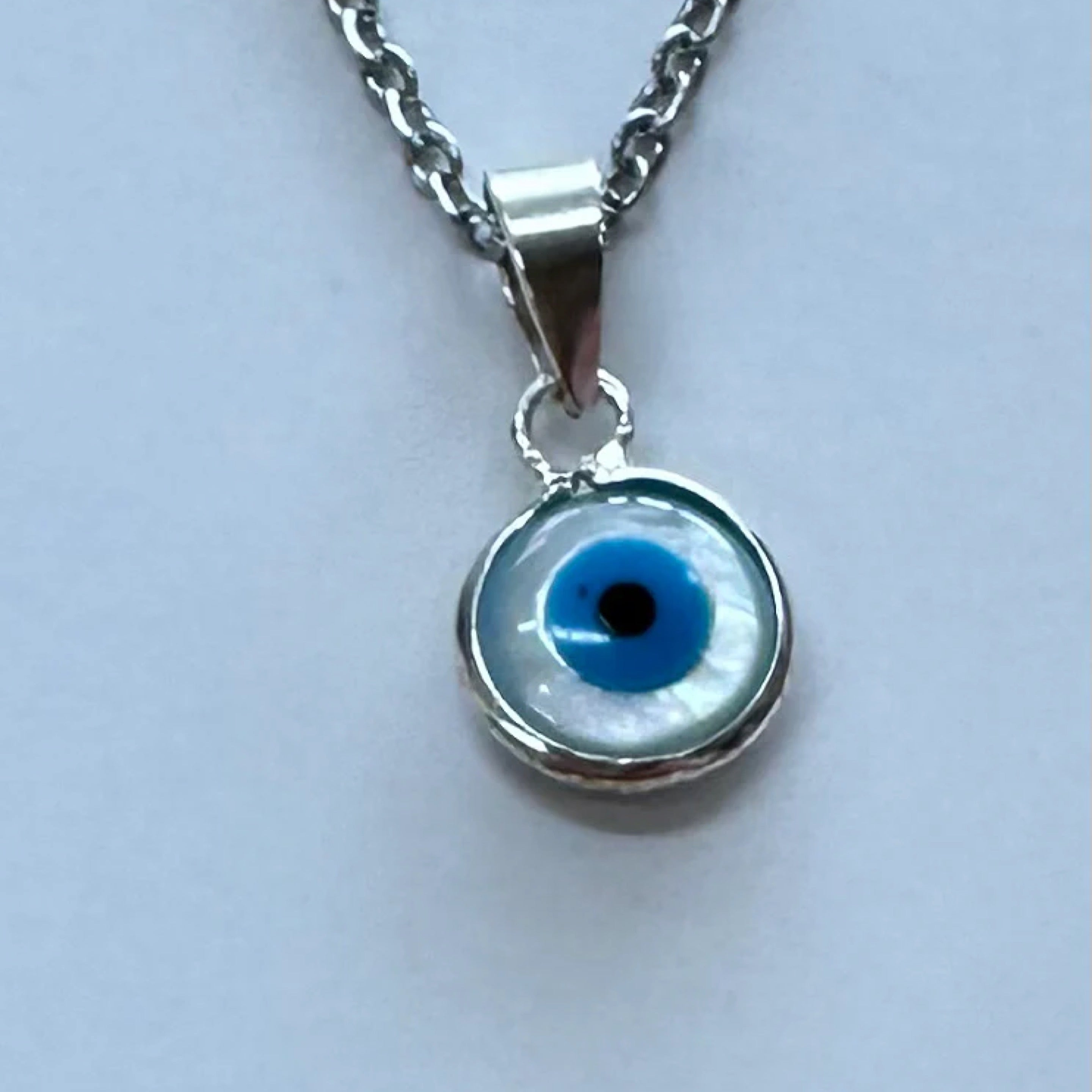 Blue Eye / Evil Eye of Protection Sterling Silver Pendant Small