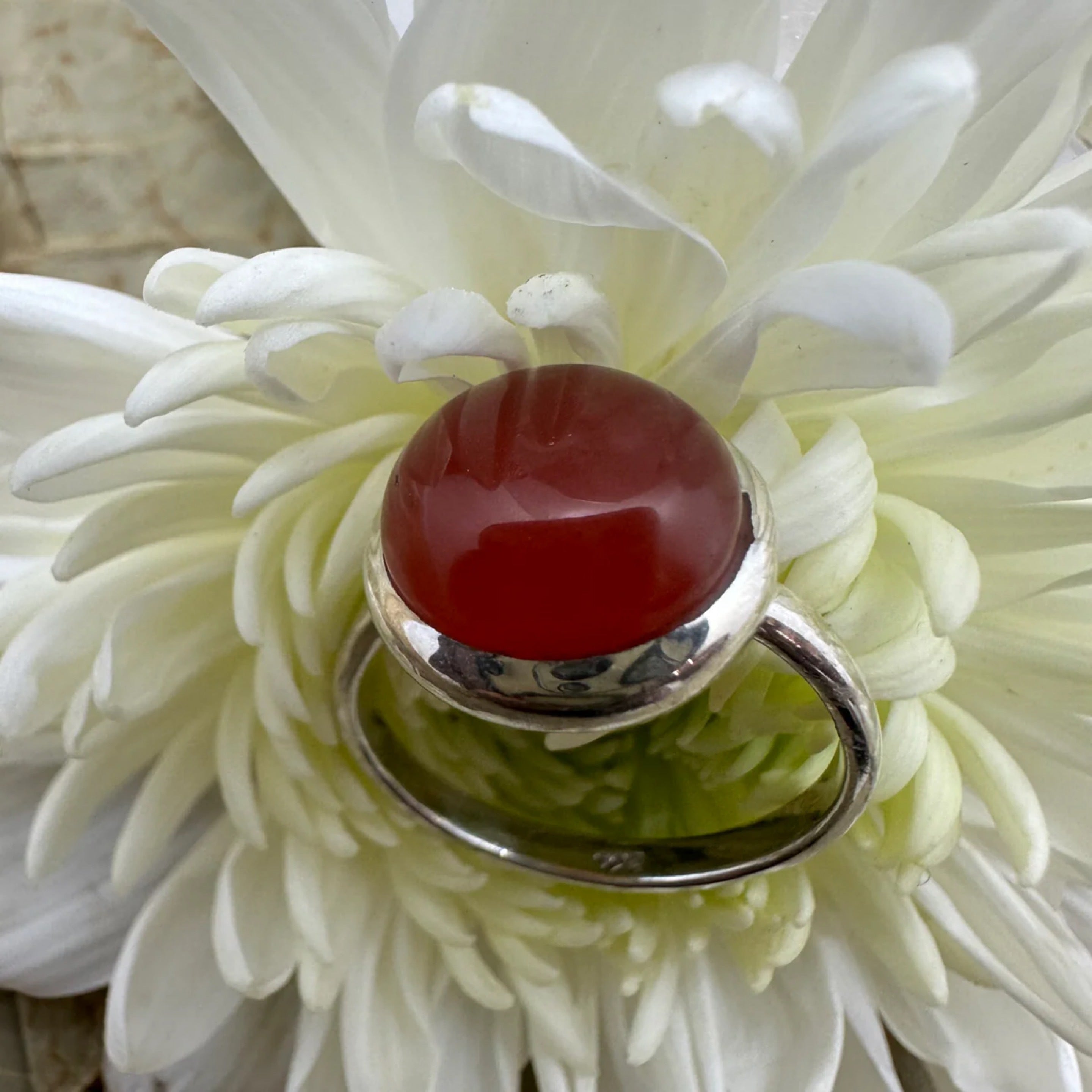 Carnelian Sterling Silver Ring - Size 8 or 9