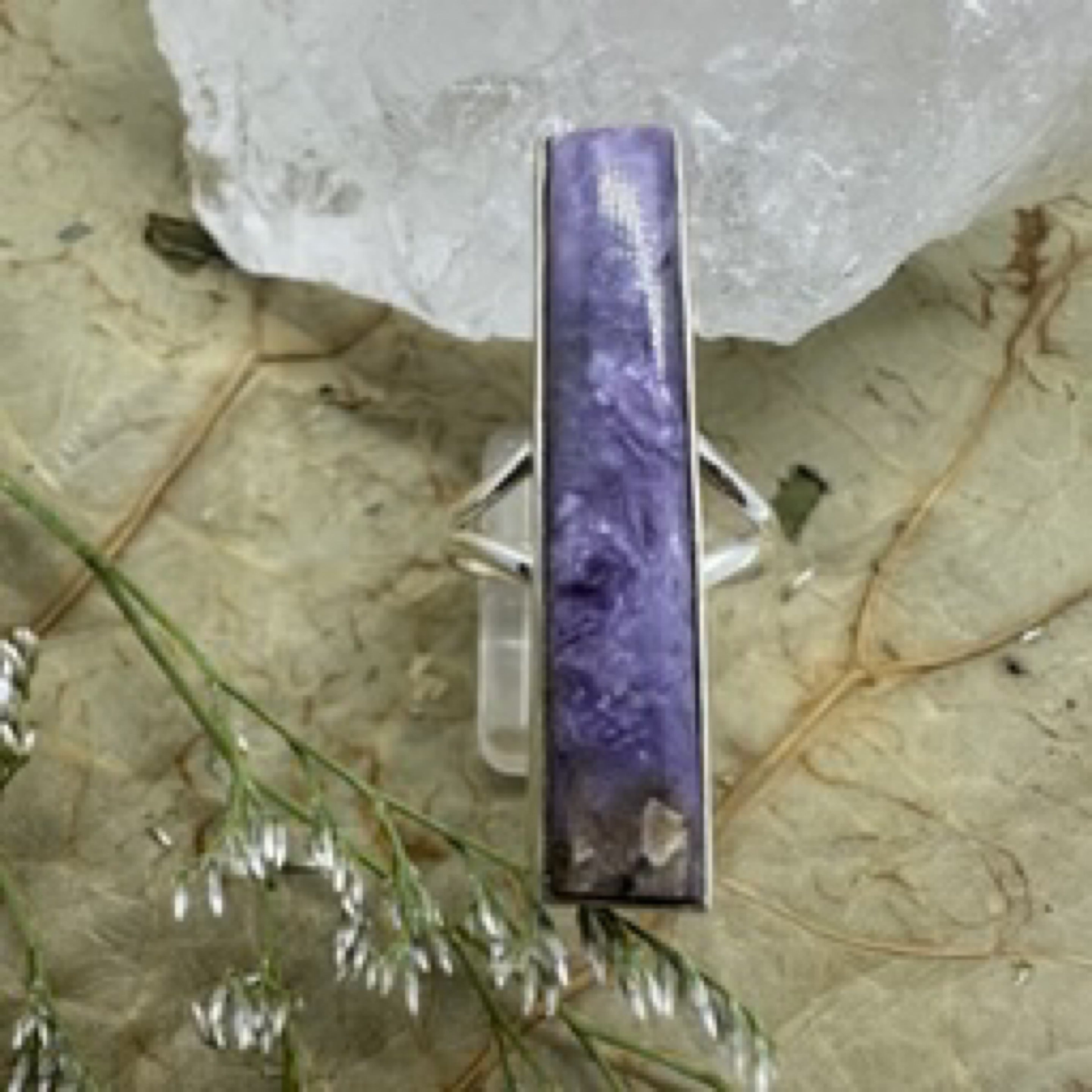 Charolite Large Long Oblong 925 Sterling Silver Ring - Size 8