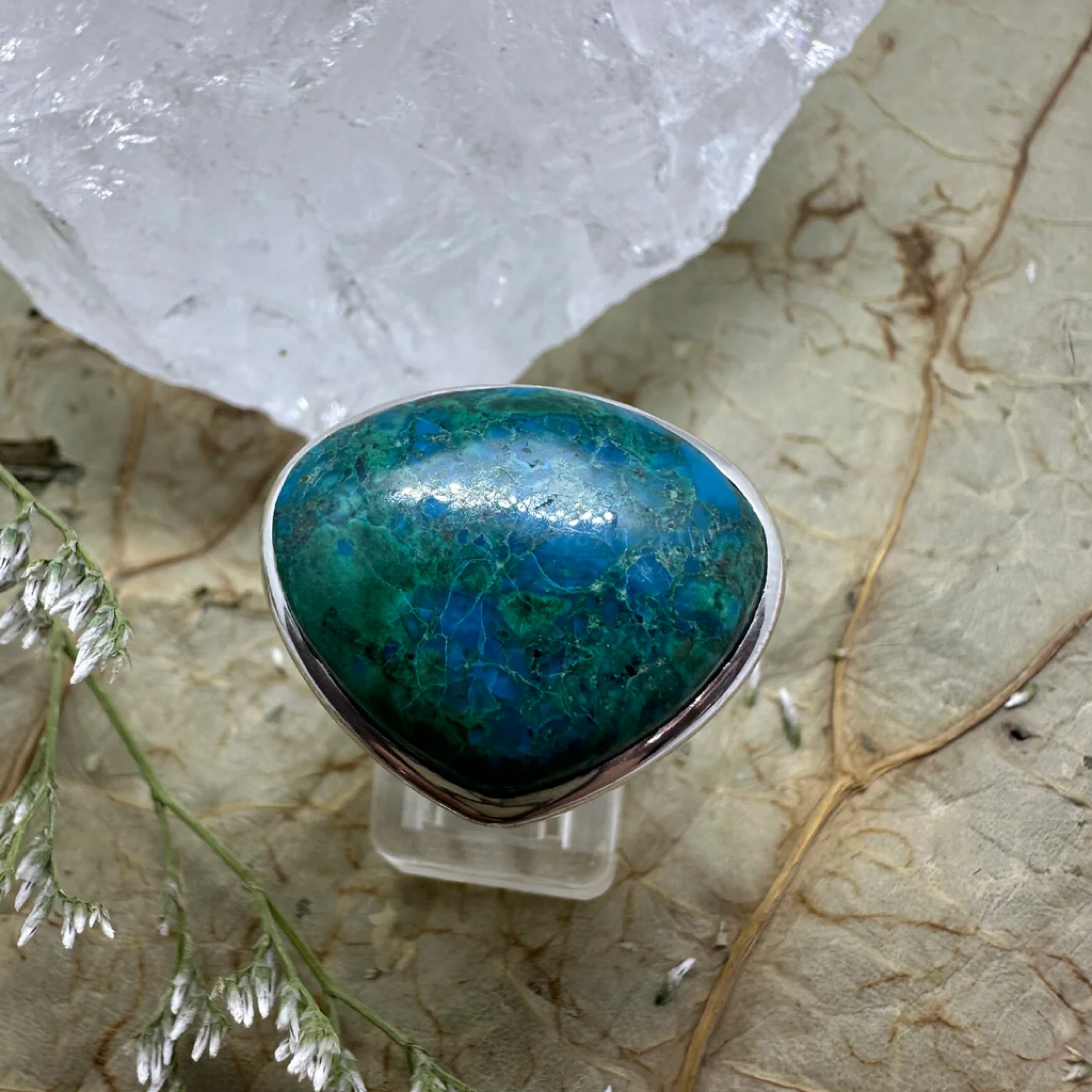 Chrysocolla Large Sterling 925 Silver Ring - Size 8 Quality Gemstone Jewellery