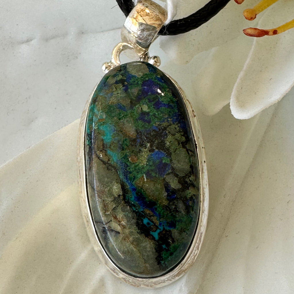 Chrysocolla Azurite Sterling Silver Pendant