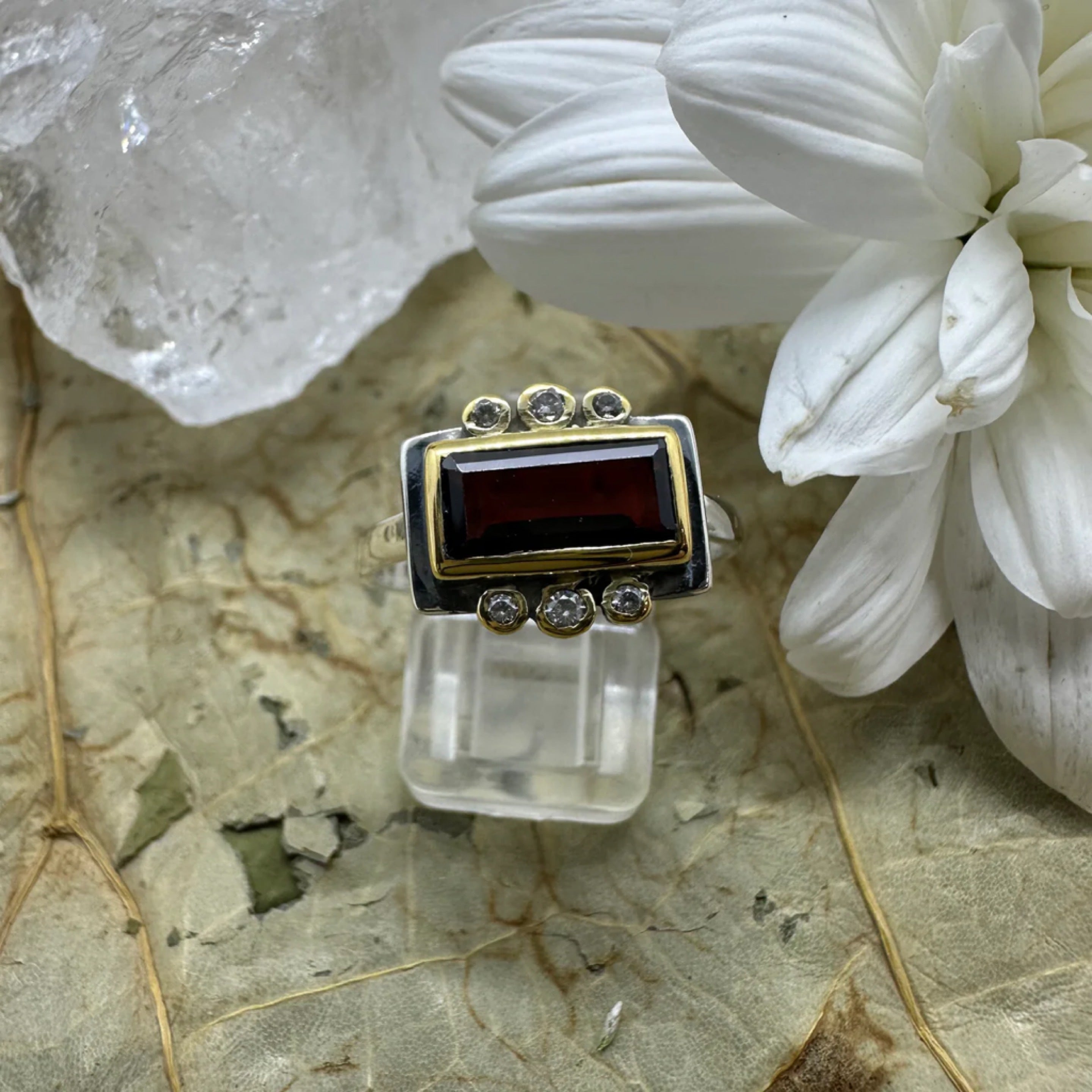 Garnet Oblong Gold Plated 925 Sterling Silver Ring - Size 8 - Quality Gemstone Jewellery
