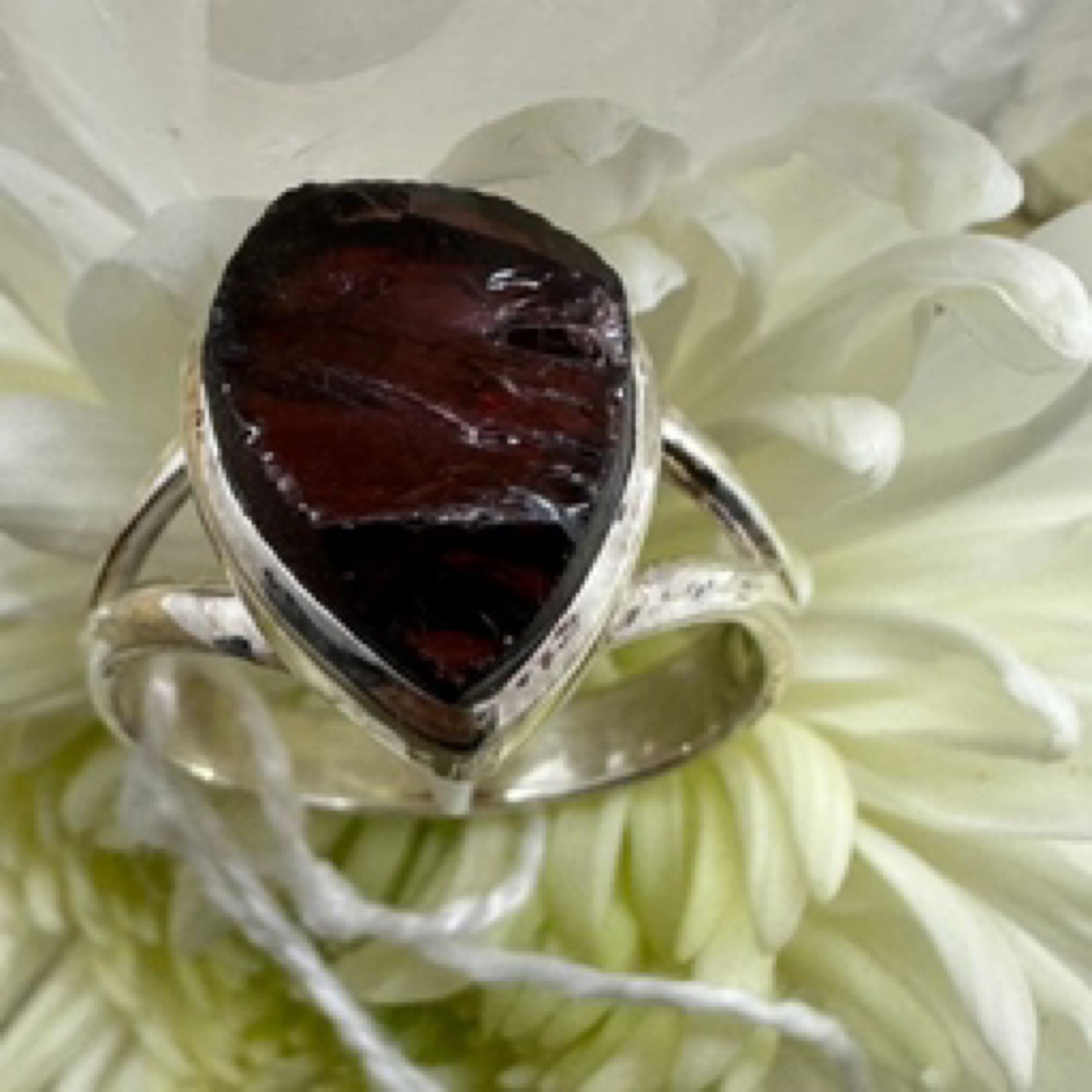 Garnet Rough Sterling Silver Ring - Size 9 - Quality Gemstone Jewellery