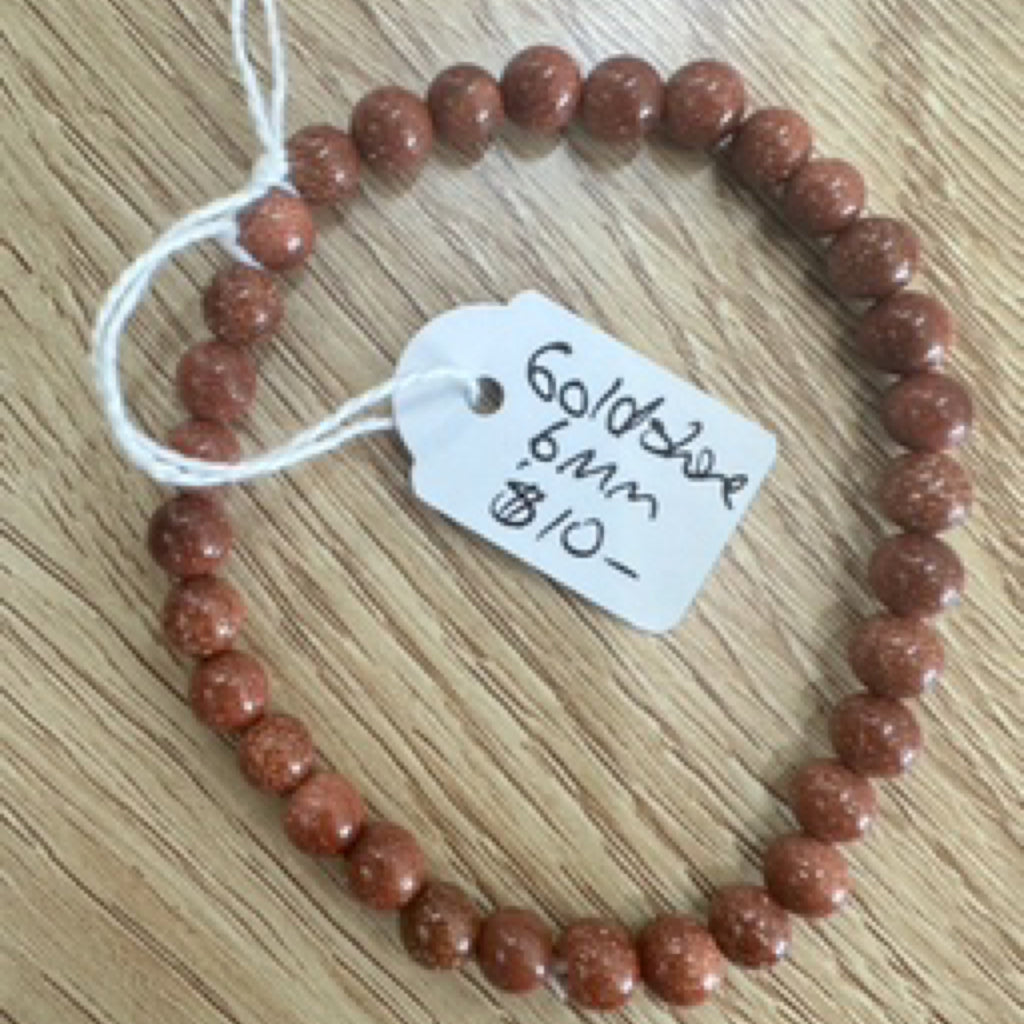 Goldstone Brown Bead Bracelet 6mm